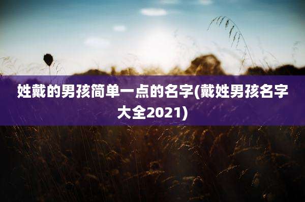 姓戴的男孩简单一点的名字(戴姓男孩名字大全2021)