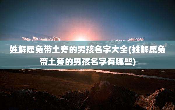 姓解属兔带土旁的男孩名字大全(姓解属兔带土旁的男孩名字有哪些)