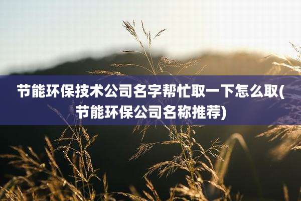 节能环保技术公司名字帮忙取一下怎么取(节能环保公司名称推荐)