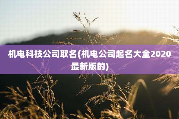 机电科技公司取名(机电公司起名大全2020最新版的)