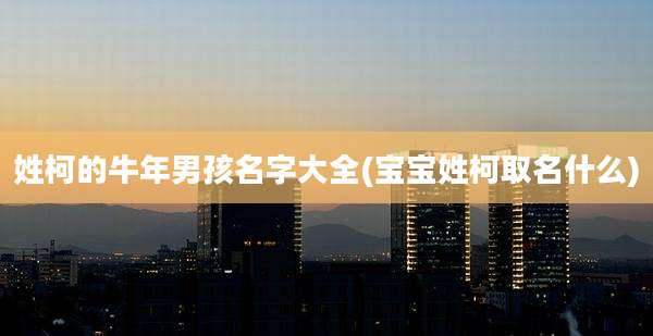 姓柯的牛年男孩名字大全(宝宝姓柯取名什么)