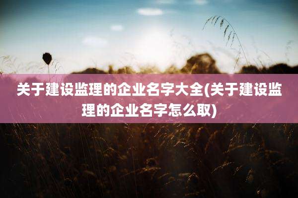 关于建设监理的企业名字大全(关于建设监理的企业名字怎么取)