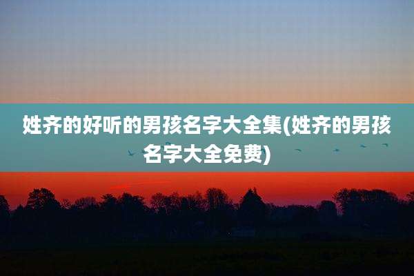 姓齐的好听的男孩名字大全集(姓齐的男孩名字大全免费)