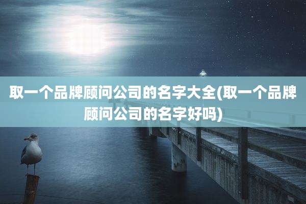 取一个品牌顾问公司的名字大全(取一个品牌顾问公司的名字好吗)