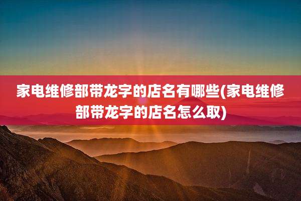 家电维修部带龙字的店名有哪些(家电维修部带龙字的店名怎么取)