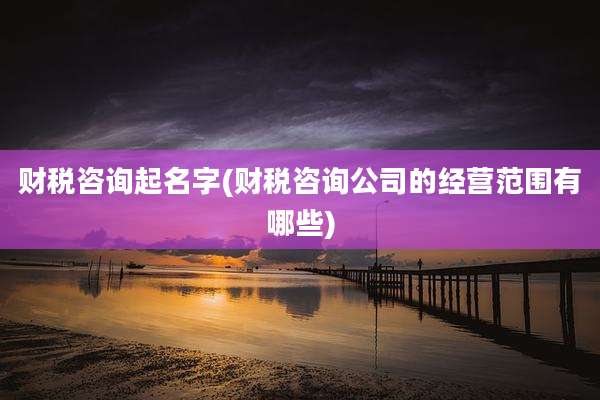 财税咨询起名字(财税咨询公司的经营范围有哪些)