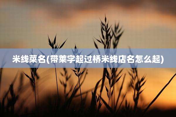 米线菜名(带莱字起过桥米线店名怎么起)