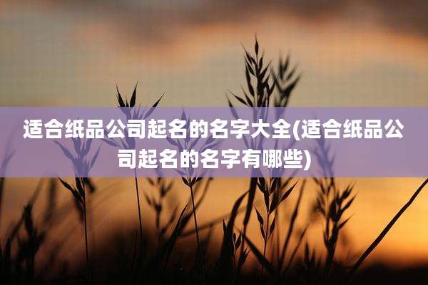 适合纸品公司起名的名字大全(适合纸品公司起名的名字有哪些)