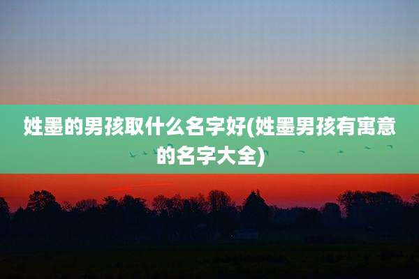 姓墨的男孩取什么名字好(姓墨男孩有寓意的名字大全)