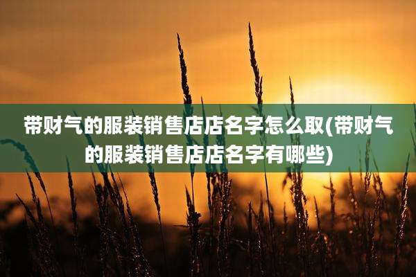 带财气的服装销售店店名字怎么取(带财气的服装销售店店名字有哪些)