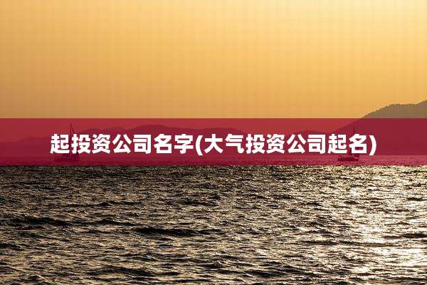 起投资公司名字(大气投资公司起名)