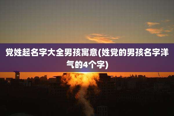 党姓起名字大全男孩寓意(姓党的男孩名字洋气的4个字)