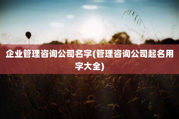 企业管理咨询公司名字(管理咨询公司起名用字大全)