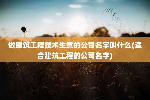 做建筑工程技术生意的公司名字叫什么(适合建筑工程的公司名字)