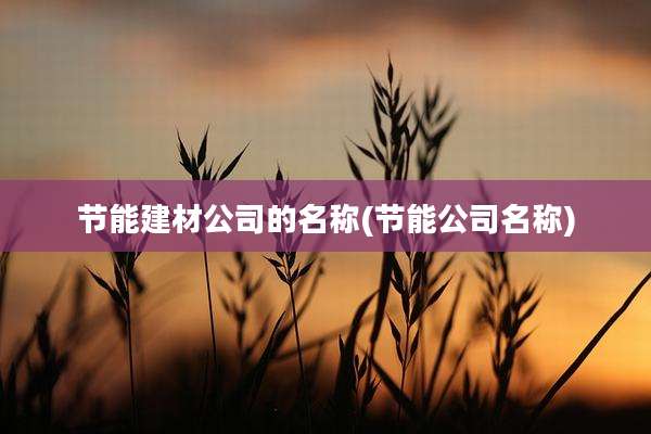 节能建材公司的名称(节能公司名称)
