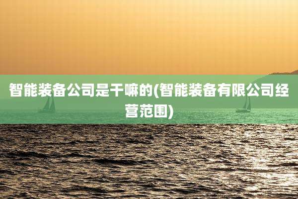 智能装备公司是干嘛的(智能装备有限公司经营范围)