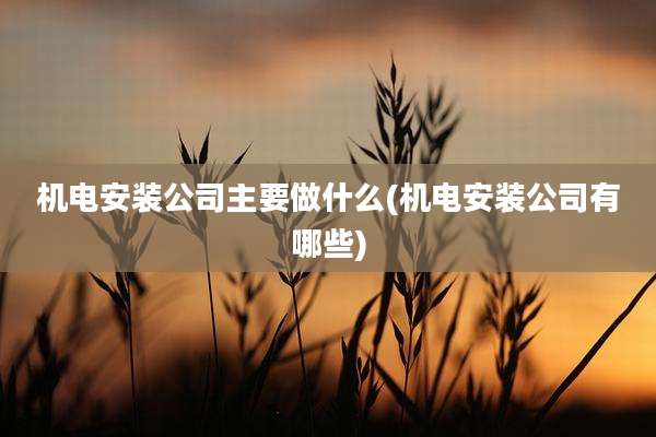 机电安装公司主要做什么(机电安装公司有哪些)