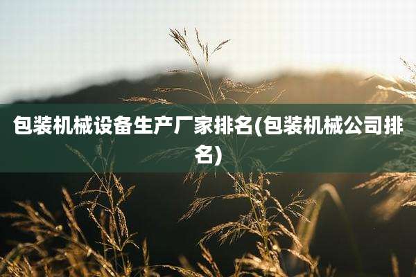 包装机械设备生产厂家排名(包装机械公司排名)