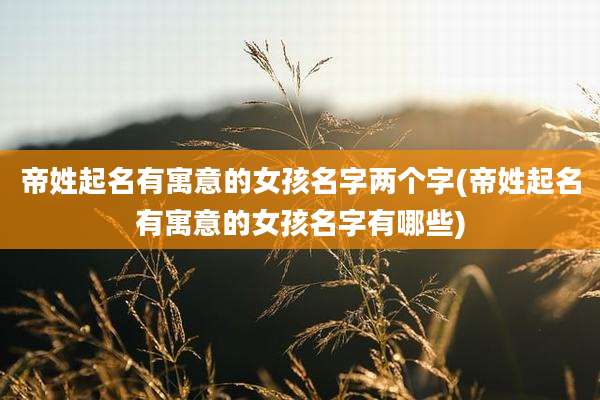 帝姓起名有寓意的女孩名字两个字(帝姓起名有寓意的女孩名字有哪些)