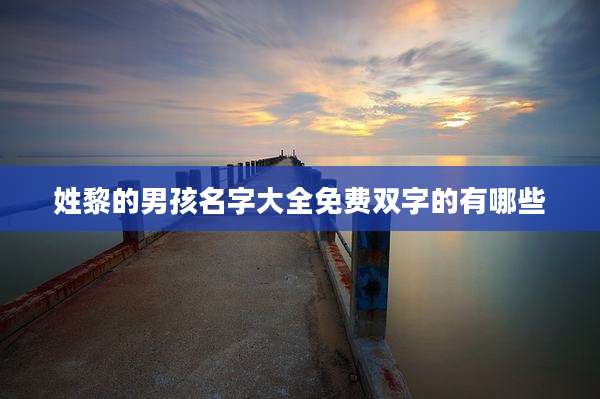 姓黎的男孩名字大全免费双字的有哪些
