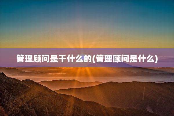 管理顾问是干什么的(管理顾问是什么)