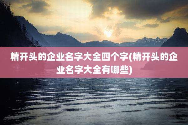 精开头的企业名字大全四个字(精开头的企业名字大全有哪些)