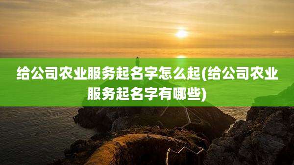 给公司农业服务起名字怎么起(给公司农业服务起名字有哪些)