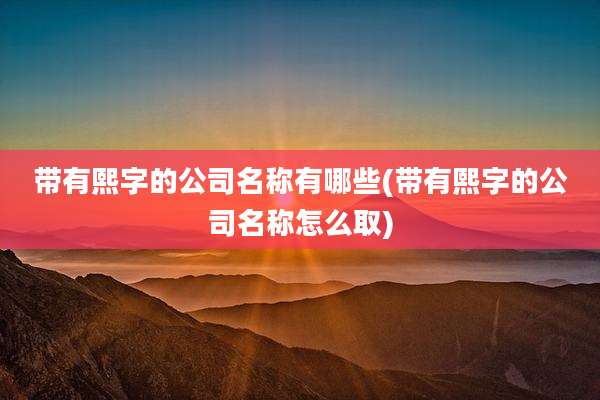 带有熙字的公司名称有哪些(带有熙字的公司名称怎么取)