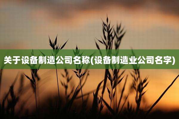 关于设备制造公司名称(设备制造业公司名字)