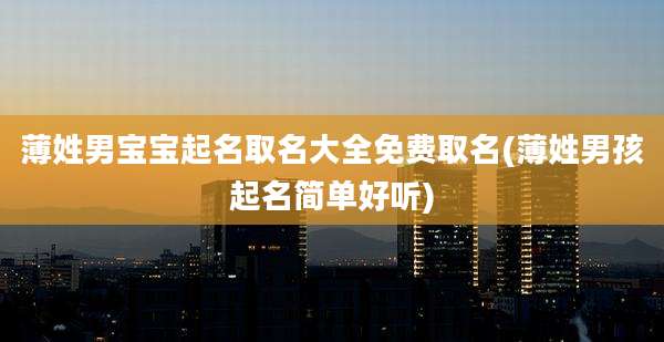 薄姓男宝宝起名取名大全免费取名(薄姓男孩起名简单好听)