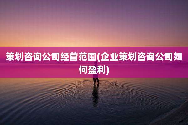 策划咨询公司经营范围(企业策划咨询公司如何盈利)