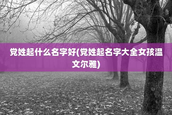 党姓起什么名字好(党姓起名字大全女孩温文尔雅)