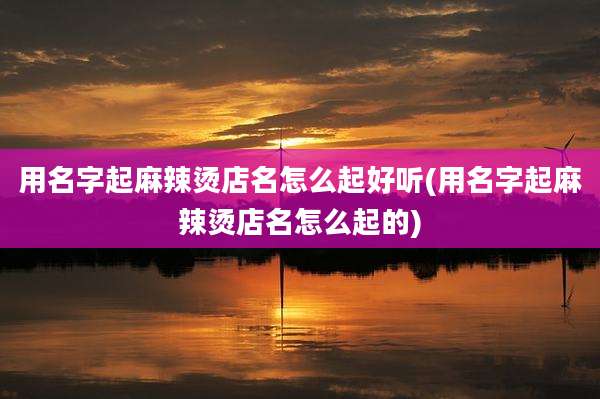 用名字起麻辣烫店名怎么起好听(用名字起麻辣烫店名怎么起的)