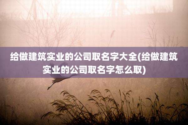 给做建筑实业的公司取名字大全(给做建筑实业的公司取名字怎么取)
