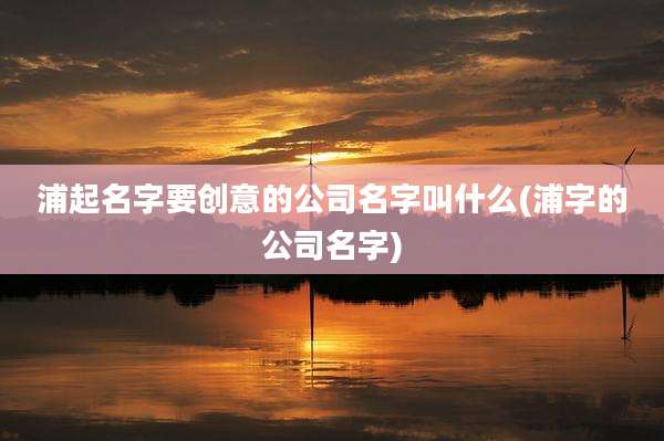 浦起名字要创意的公司名字叫什么(浦字的公司名字)