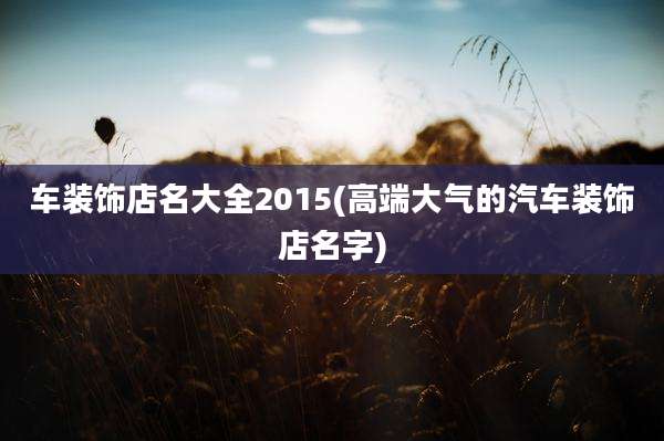 车装饰店名大全2015(高端大气的汽车装饰店名字)