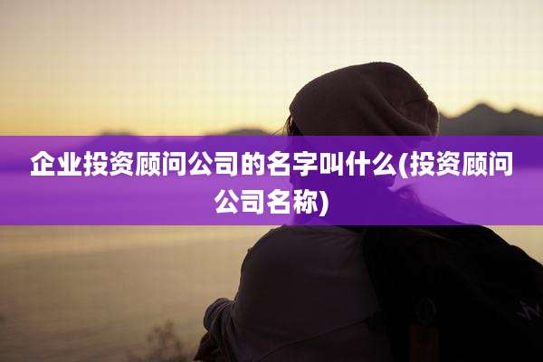 企业投资顾问公司的名字叫什么(投资顾问公司名称)