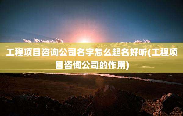 工程项目咨询公司名字怎么起名好听(工程项目咨询公司的作用)
