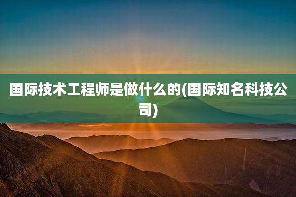国际技术工程师是做什么的(国际知名科技公司)
