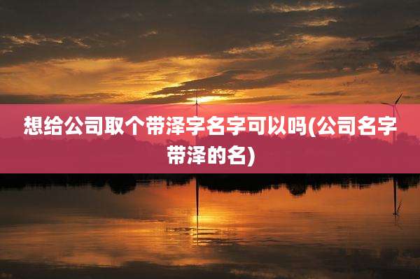 想给公司取个带泽字名字可以吗(公司名字带泽的名)