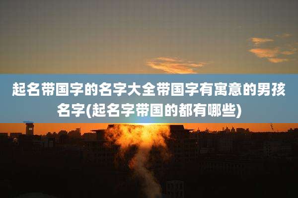 起名带国字的名字大全带国字有寓意的男孩名字(起名字带国的都有哪些)
