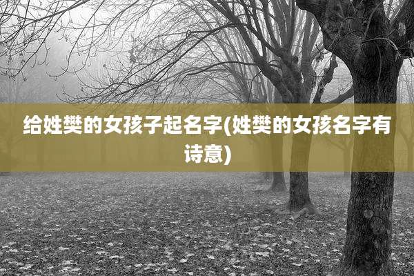 给姓樊的女孩子起名字(姓樊的女孩名字有诗意)