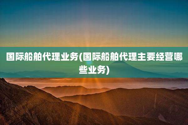 国际船舶代理业务(国际船舶代理主要经营哪些业务)