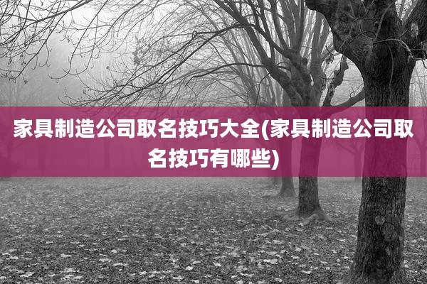 家具制造公司取名技巧大全(家具制造公司取名技巧有哪些)