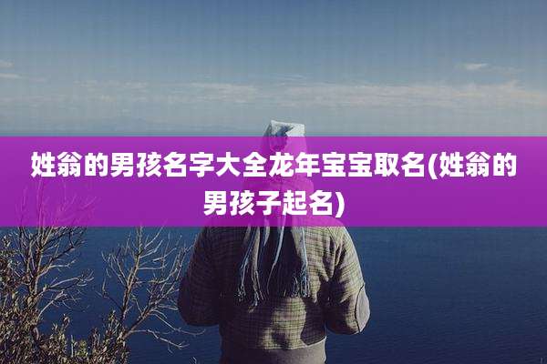 姓翁的男孩名字大全龙年宝宝取名(姓翁的男孩子起名)