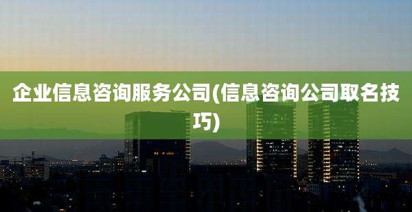 企业信息咨询服务公司(信息咨询公司取名技巧)
