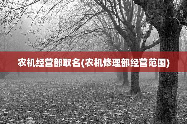 农机经营部取名(农机修理部经营范围)