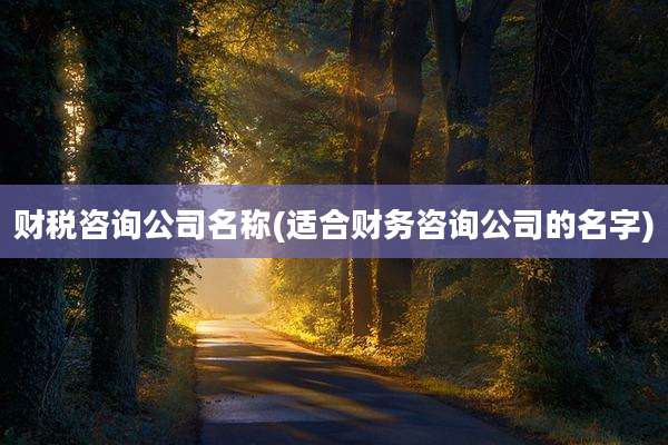 财税咨询公司名称(适合财务咨询公司的名字)