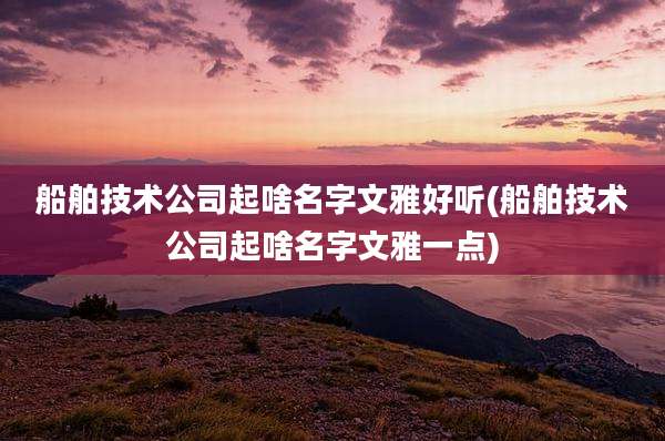 船舶技术公司起啥名字文雅好听(船舶技术公司起啥名字文雅一点)