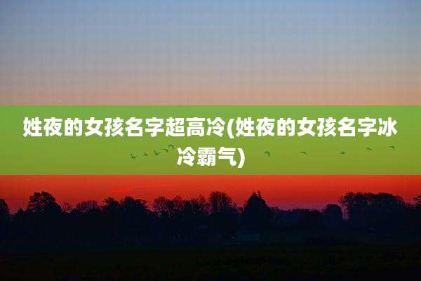 姓夜的女孩名字超高冷(姓夜的女孩名字冰冷霸气)